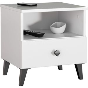 MOBI K-01 Moderne Matwitte en Zwarte Kommode - 40x43x37 cm - Met Lade en Plank - Eenvoudig Zelfmonteren