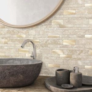 Waterdicht Peel en Stick Tegel Keuken Badkamer Backsplash - Lineaire Mozaïek Tegel - 5 Tegels Beige