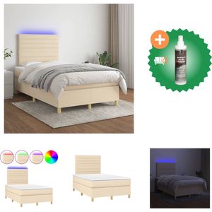 vidaXL Boxspring met matras en LED stof crèmekleurig 120x200 cm - Bed - Inclusief Reiniger