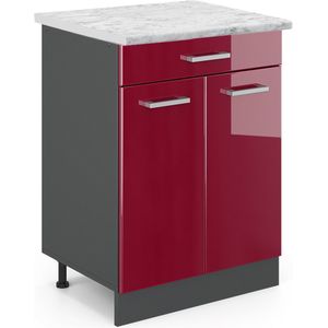 Vicco R-Line Keuken Keukenonderkast – 60 cm WB Marmer Bordeauxrode hoogglans WB Marmer