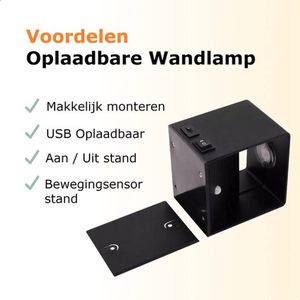 Oplaadbare Wandlamp op accu - Model 2023 - ALUMINIUM - 2700K - Wandlamp zwart - 4000Mah - 12 uur Licht - Wandlamp oplaadbaar - LED verlichting - Veranda - Overkapping - Bewegingssensor - Nachtlampje - Woonkamer