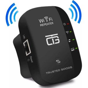 Trusted Goods® - Wifi Versterker - Draadloos - Stopcontact - NL/ENG Handleiding & Instructievideo met Optionele 1-op-1 Installatiebegeleiding - 300Mbps - 2.4 GHz - Zwart