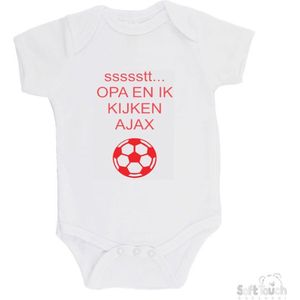 100% katoenen Romper ""ssssstt Opa en ik kijken AJAX"" Unisex Katoen Wit/rood Maat 62/68