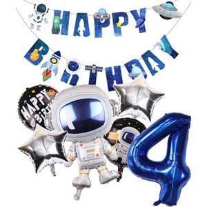 Cijfer Ballon 4 - Ruimte - Space - Raket - Astronaut - Slinger - Ballonnen - Galaxy - Happy Birthday Slinger - Snoes