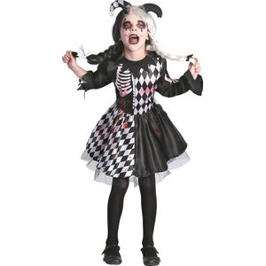 LUCIDA - Zwart en wit bloederig harlekijn kostuum voor meisjes - M 122/128 (7-9 jaar)