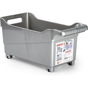 Plasticforte opberg Trolley Container - zilver - op wieltjes - L38 x B18 x H18 cm - kunststof - opslag box/bak - 12 liter