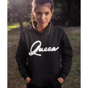 King / Queen Hoodie Black (Queen - Maat M) | Koppel Cadeau | Valentijn Cadeautje voor hem & haar