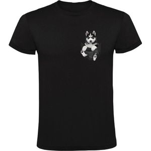 Husky in borstzakje Heren T-shirt | Hond | Dog | Huisdier | Dierendag | Grappig