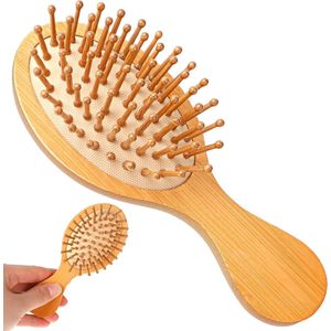 Kleine bamboeborstel voor haargroei en hoofdhuidmassage - Antistatische houten haarborstel voor vrouwen