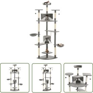 The Living Store Kattenkrabpaal met sisal krabpalen 203 cm grijs en wit - Kattenkrabbers - Kattenboom - Kattenspullen - Kattenentertainment - Kattenhuiskamer