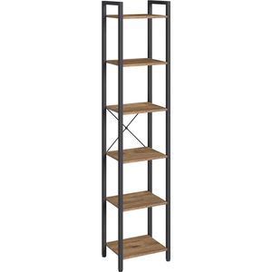 VASAGLE Plank, boekenkast, staand rek, dvd-rek, met 6 niveaus, kantoorplank, open planken, voor kantoor, woonkamer, slaapkamer, keuken, 30 x 40 x 187,5 cm, donkerwalnoot-zwart