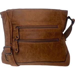 THL Design - Dames schoudertas - Crosbody Tas - Plat Model - Middelmaat - Veel Vakken - Vintage Look Bruin