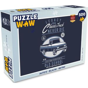 Puzzel Auto's - Blauw - Retro - Legpuzzel - Puzzel 500 stukjes