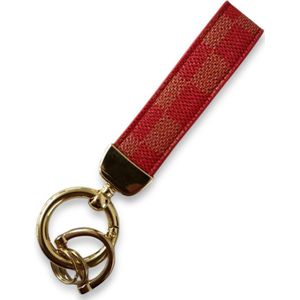 Luxe Sleutelhanger - Rood Patroon met Gouden Hanger - Dames & Heren Designer Sleutel Hanger - Keychain Mode Cadeau - Fashion Auto Accessoires