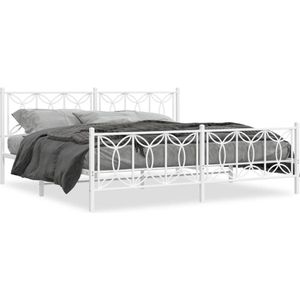 vidaXL - Bedframe - met - hoofd- - en - voeteneinde - metaal - wit - 200x200 - cm