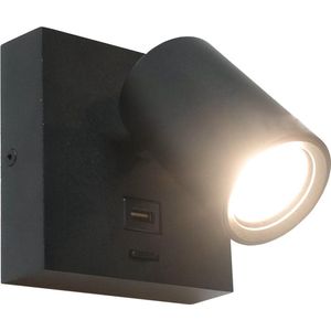 Wandlamp Master USB Zwart - 1x GU10 LED 6W 2700K 420lm - USB - IP20 > wandlamp binnen zwart | wandlamp zwart | leeslamp zwart | bedlamp zwart | led lamp zwart | usb lamp zwart | usb aansluiting lamp zwart