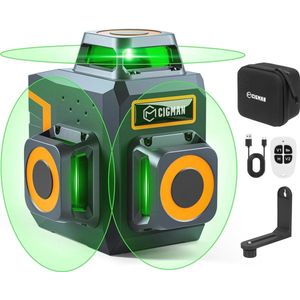 Groene Laserwaterpas 3x360° – Zelfnivellerende Bouwlaser met Afstandsbediening en Magnetische Bevestiging