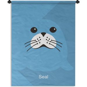 Wandkleed Zeeleeuw illustratie - Een illustratie van een zeeleeuw in het blauw Wandkleed katoen 150x200 cm - Wandtapijt met foto