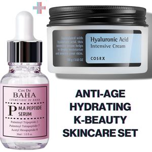 COSRX Hyaluronic Cream 100ml + Cos de BAHA Peptide Serum 30ml - Korean K-Beauty Skin Set - Anti Aging & Wrinkles - Heals and Repairs Skin - Peptide Matrixyl 3000 + Argireline Peptide Complex Serum - Huidverjonging Gezichtsverzorging