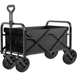 Opvouwbaar Bolderkar- Tot 150kg Draagvermogen - 74x47x50cm -Camping Bolderwagen-kampeerkar- Inhoud 100L Bolderwagen met Duwstang - Opvouwbare Draag Kar - Bolder Wagen Strandkar -Dubbellaags verdikte doek- Kampeerkar-Zwart