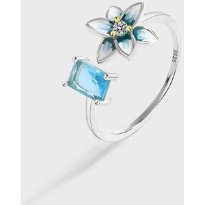 N3 Collecties 925 Zilver Emaille saffier blauwe bloem ring voor dames