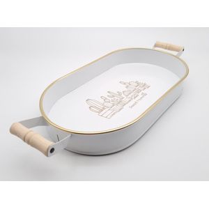 Decoratief Dienblad met handvat – Serveerschaal – RVS - Wit – 38x21x5 cm