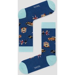 Grappige Sokken Blauw Rockabilly in Bio katoen maat 41-46 - Rockabilly kleding - Rockabilly heren - Zacht - Trendy geschenk - Trendy Cadeau - Verjaardag - Geschenk
