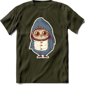 Casual haai uil T-Shirt Grappig | Dieren vissen uilen Kleding Kado Heren / Dames | Animal Skateboard Cadeau shirt - Leger Groen - XXL