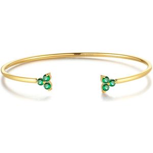 Twice As Nice Armband in goudkleurig edelstaal, open bangle, groene zirkonia 6 cm