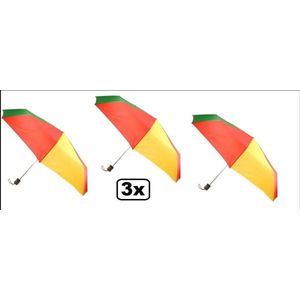 3x Paraplu rood/geel/groen 59 cm - Carnaval thema feest festival regen bui outdoor party thema
