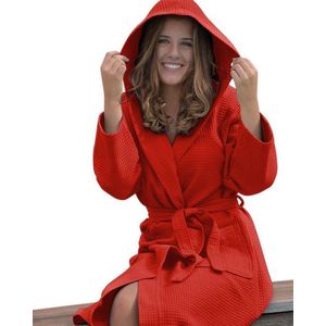 ARTG® Robezz - Wafelbadjas met Capuchon - 100% Katoen  - Rood - Fire Red - Maat XXXL - (3XL)