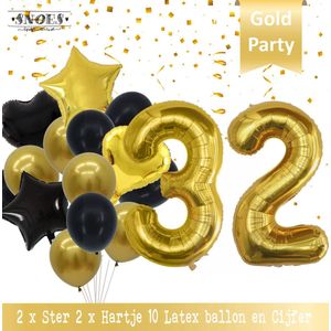 Cijfer Ballon 32 Jaar Black & Gold Boeket * Hoera 32 Jaar Verjaardag Decoratie Set van 15 Ballonnen * 80 cm Verjaardag Nummer Ballon * Snoes * Verjaardag Versiering * Kinderfeestje* Tienerfeestje * Thema * Zwart/Goud * Nummer Ballon 32 * Back & Gold