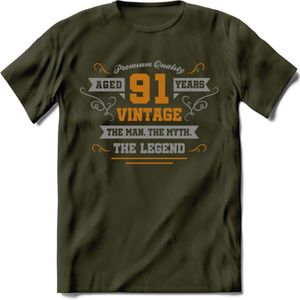 91 Jaar Legend T-Shirt | Goud - Zilver | Grappig Verjaardag Cadeau | Dames - Heren | - Leger Groen - XXL