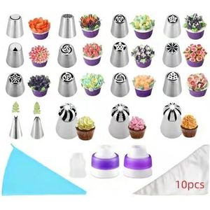 Spuitmonden, spuitmondset, spuitzak met spuitmonden, professioneel roestvrij staal met siliconen spuitzak, herbruikbaar en 3-kleurig in 1 adapteraccessoires voor cupcake-decoratietaarten