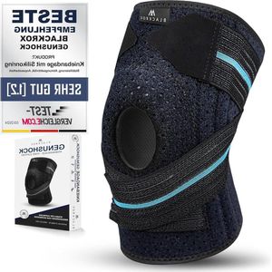 Kniebandage met siliconen ring sport zijdelingse stabilisatoren fitness zwart-blauw