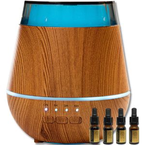 FRAGRANTLY Aroma diffuser inclusief 4 x 10 ml etherische oliën - luchtbevochtiger met 7 kleuren LED lamp - humidifer electrisch vernevelaar voor etherische, essentïele & aroma olie - aromatherapie