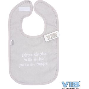 VIB® - Slabbetje Luxe velours - Fries - Dizze slabbe bruk ik by pake en beppe (grijs) - Babykleertjes - Baby cadeau