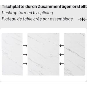 Merax 140 x 80cm Eettafel - Moderne Keukentafel in Marmerlook - Tafel met Verstelbare Poten - Wit met Goud