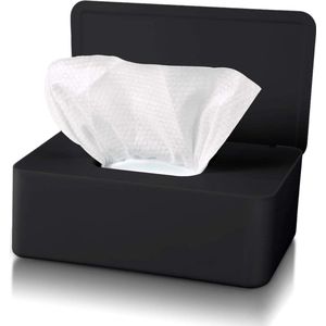Billendoekjes Houder - Billendoekjes Box Tot 100 Doekjes - Tissue Box Met Afsluitrubber & Deksel - Zwart