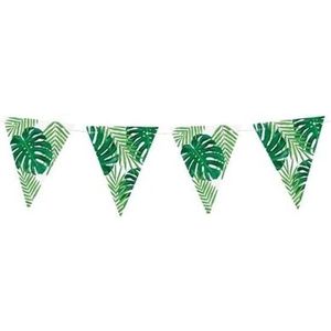 2x Groene DIY Hawaii thema feest vlaggenlijn 1,5 meter - Vlaggenlijnen/slingers Tropisch/Hawaii feestje