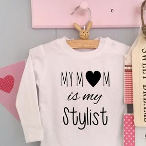 Baby Rompertje met tekst  My mom is my stylist | Lange mouw | wit | maat 74/80