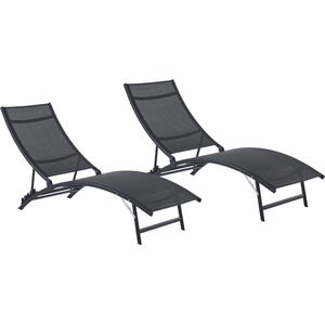 MYLIA Set van 2 opstapelbare ligstoelen van aluminium en textileen - Zwart - ZENSIA L 175 cm x H 97 cm x D 55.5 cm