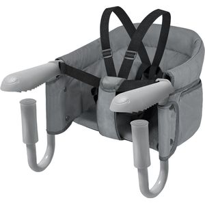 Aufun Tafelstoel Opvouwbare Babystoel, Zitverhoger met Antislipklemmen, Ergonomische Rugleuning, Veiligheidsgordel, Kinderreisstoel voor Thuis en Onderweg (Grijs)