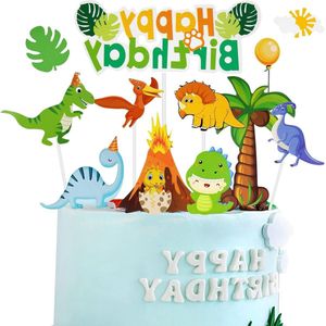 VD WEIDE ENTERPRISE - 21 STKS Dinosaurus Cake Toppers - Thema Party Decoraties - Figuren - Happy Birthday Banner - Kinderen Jongen Meisje Verjaardag Douche Feest .