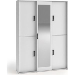 Stijlvolle kledingkast - Kledingkast met spiegel - Planken en ruimte om kleding op te hangen - 150 cm - Witte kledingkast
