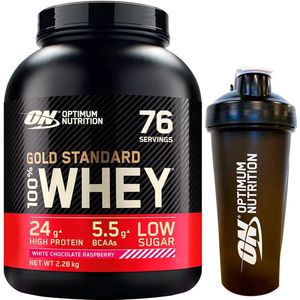 Optimum Nutrition Gold Standard 100% Whey Protein Bundel – White Chocolate Raspberry Proteine Poeder + ON Shakebeker – 2270 gram (71 servings)