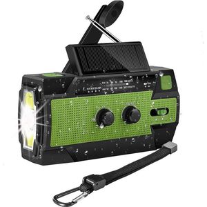 Draagbare noodradio op zonne-energie AM/FM 4000 mAh oplaadbaar - Dynamo bouwplaatsradio waterdicht led-lamp powerbank groen met handige functies