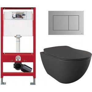 Tece Toiletset - Inbouw WC Hangtoilet wandcloset - Creavit Mat Antraciet Tece Now Mat Chroom