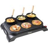 Bestron elektrische Party-Wok-Set, Gourmetstel met mini wok pannen voor 6 personen, incl. 6 houten pannetjes & 1 opscheplepel, 1000 Watt, kleur: zwart