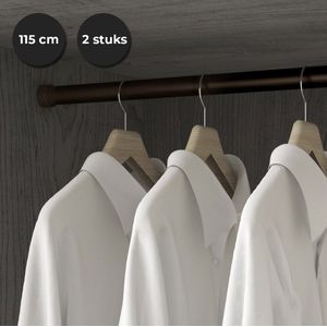 Emuca luxe mokka gelakt kledingroede - set van 2 stuks - kledingstang - kastbuis - extra sterk - ophangen van kleding - 115cm - inclusief kastroededragers / ophangbeugels - met middenstuk voor extra steun